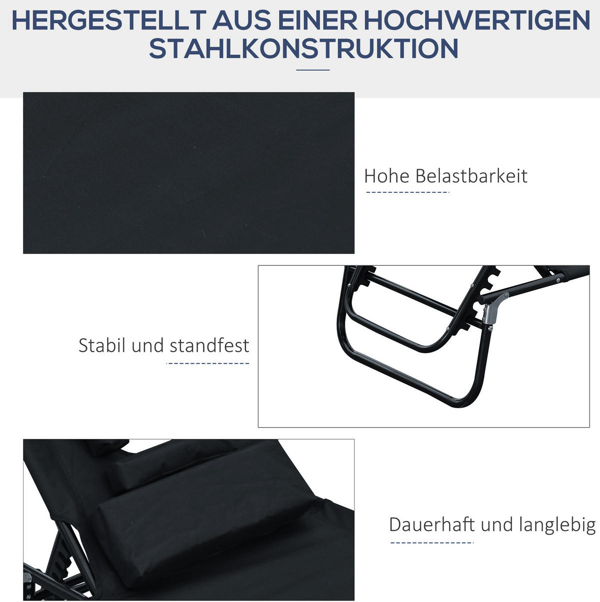 SONNENLIEGE aus Oxford-Gewebe 190x56x28 cm in Schwarz mit Leseloch - Schwarz, Textil (56/28/190cm) - Modfu