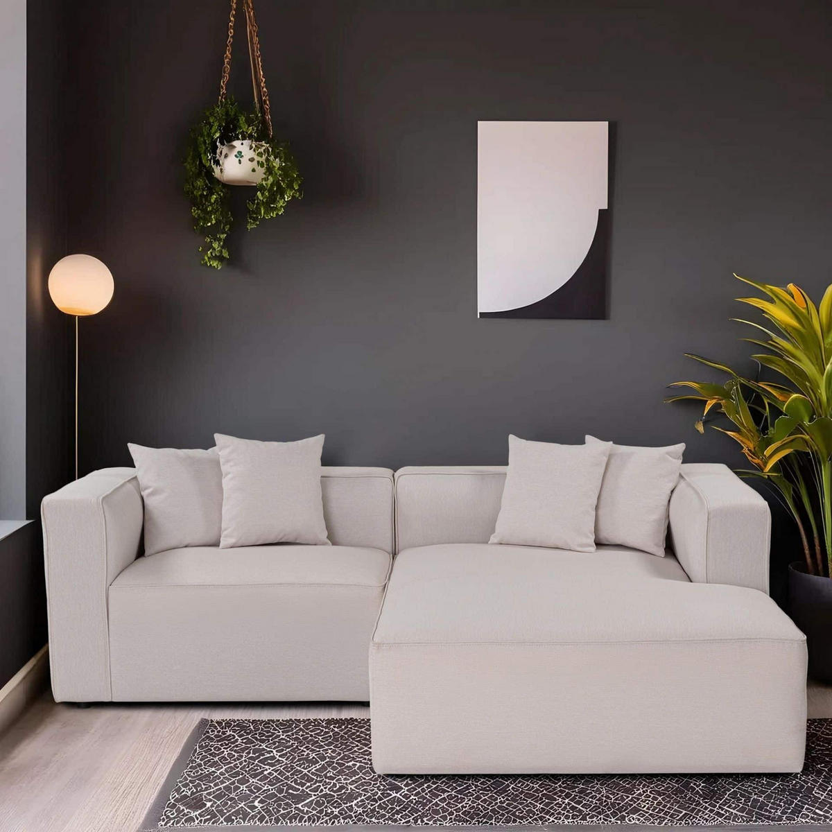 ECKSOFA breites XL-Design - Schwarz/Grau, Holz/Kunststoff (180/230cm) - myHomelando