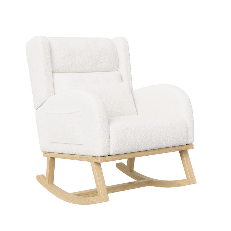 SCHAUKELSTUHL, Sessel mit Massivholzfüßen für Wohnzimmer und Schlafzimmer - Weiß, Textil (65/89/92cm) - WoodenAura