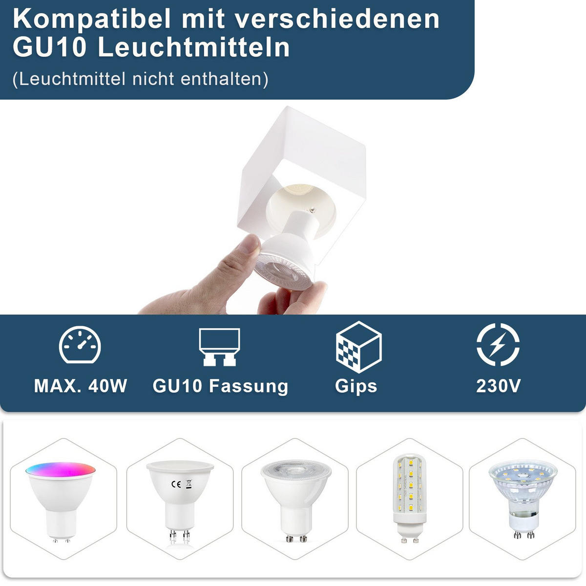 DECKENLEUCHTE Macri(4er-set) 7/7/7.5cm - Weiß, Keramik (7/7/7.5cm) - Nettlife