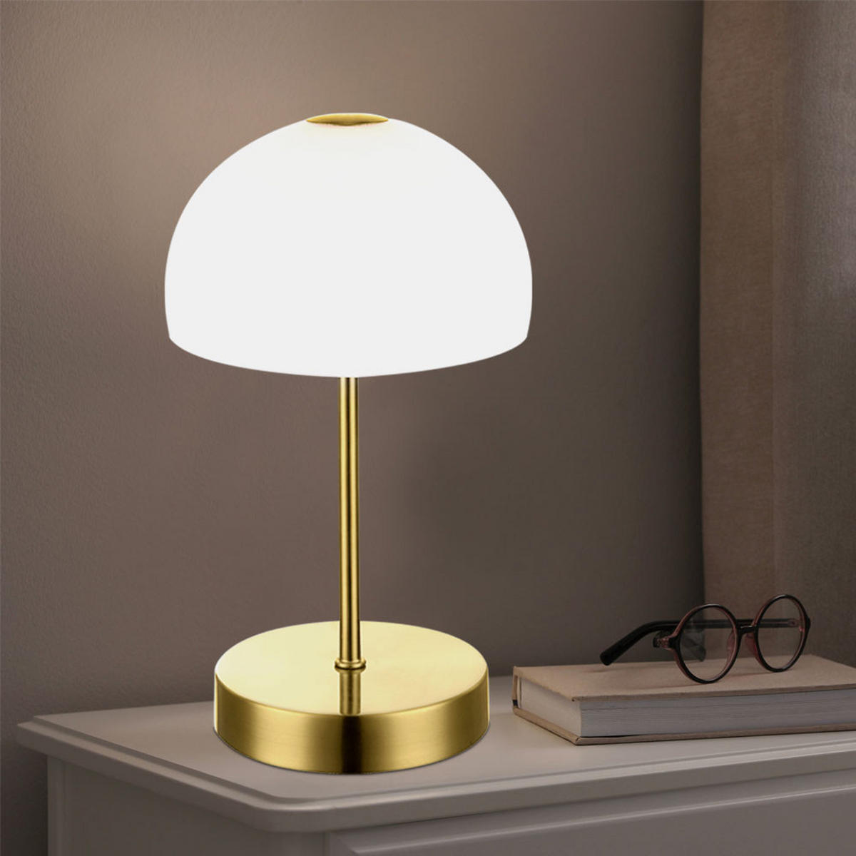 LED TISCHLEUCHTE Messing Weiß - Weiß, Glas (15/15/27cm)