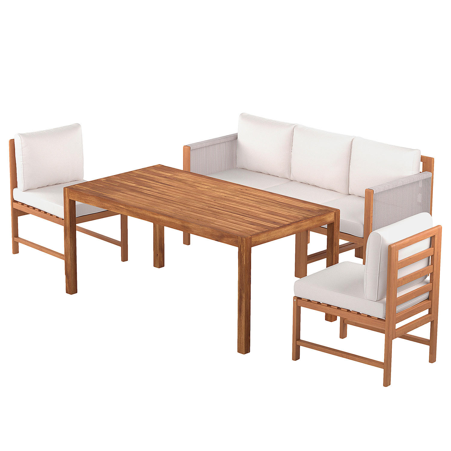 DINING-LOUNGESET - 6-teilig - Akazie massiv / Polyester - Braun / Beige - Beige/Braun, Holz/Textil - home24