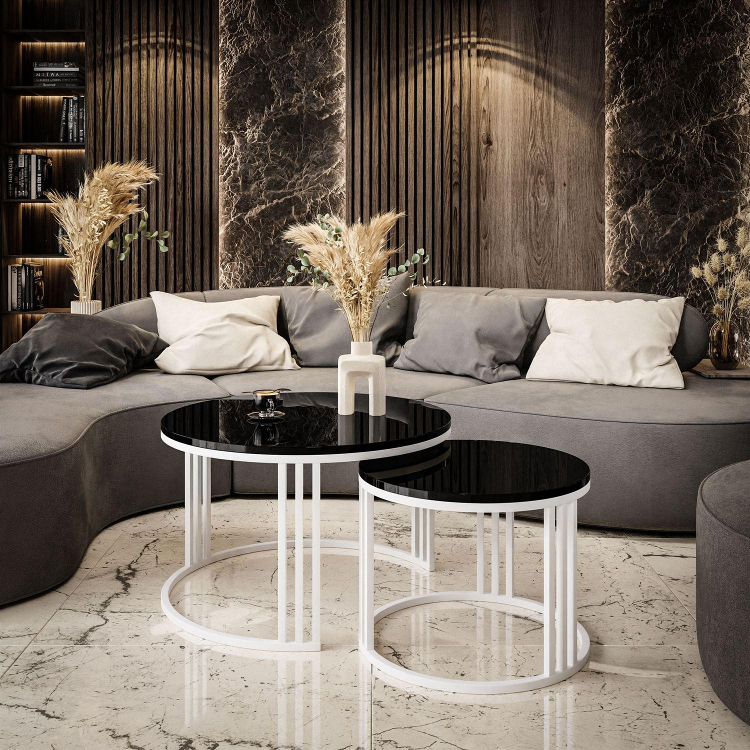 COUCHTISCH 2 in 1 LORI Hochglanz - Schwarz/Weiß, Holzwerkstoff (70/70/48cm) - Lookway