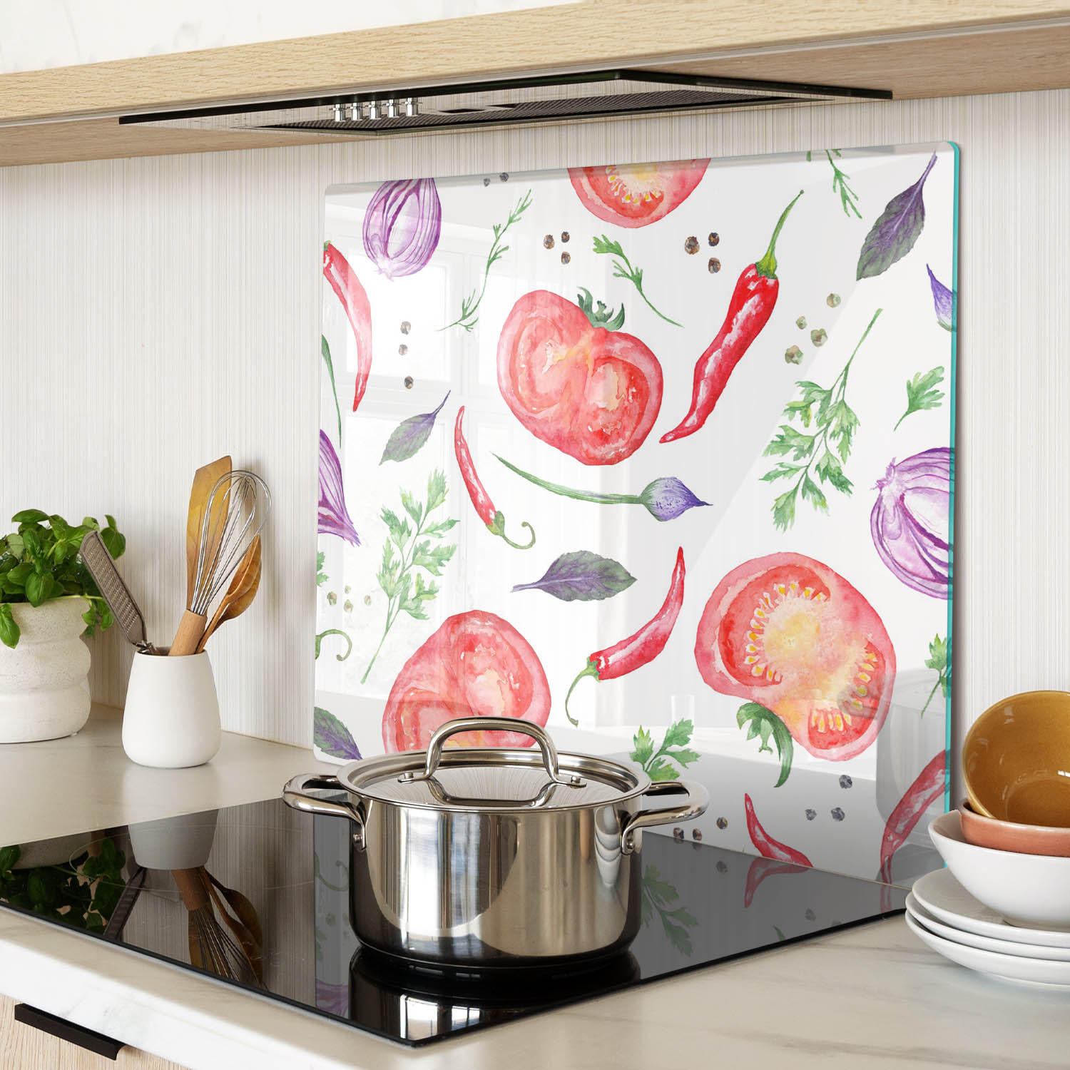 GLASPLATTE 60x52 cm Tomaten und Gewürze - Rot, Glas (60/0.4/52cm) - TULUP