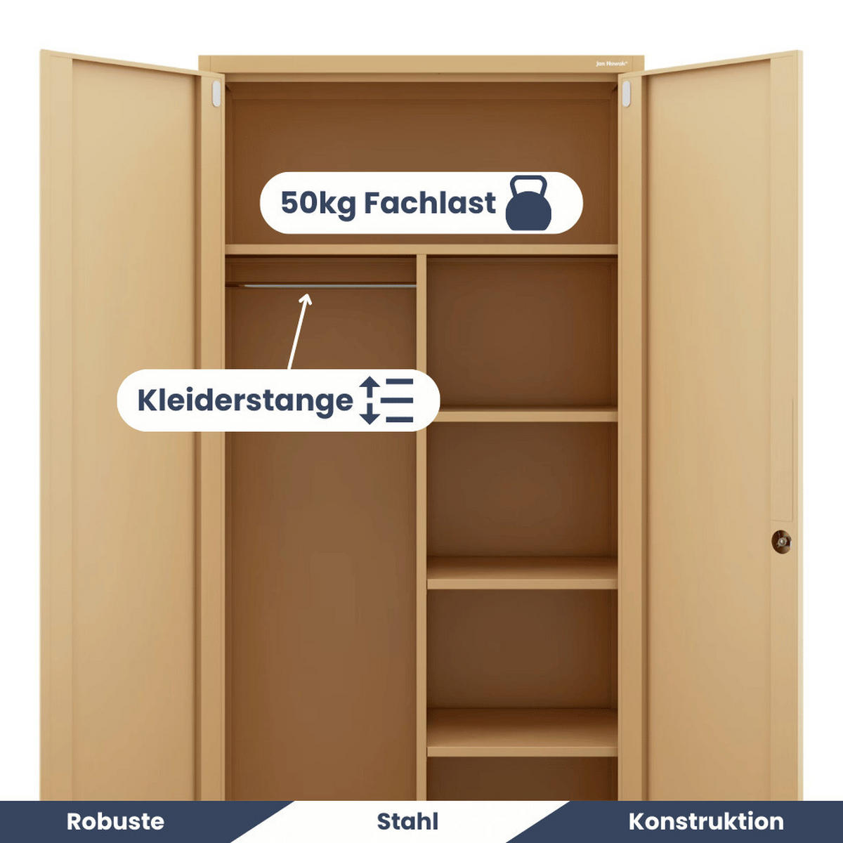 MEHRZWECKSCHRANK Metall abschließbar REKL 185x90x45cm Beige - Beige, Metall (90/185/45cm) - DELUKE