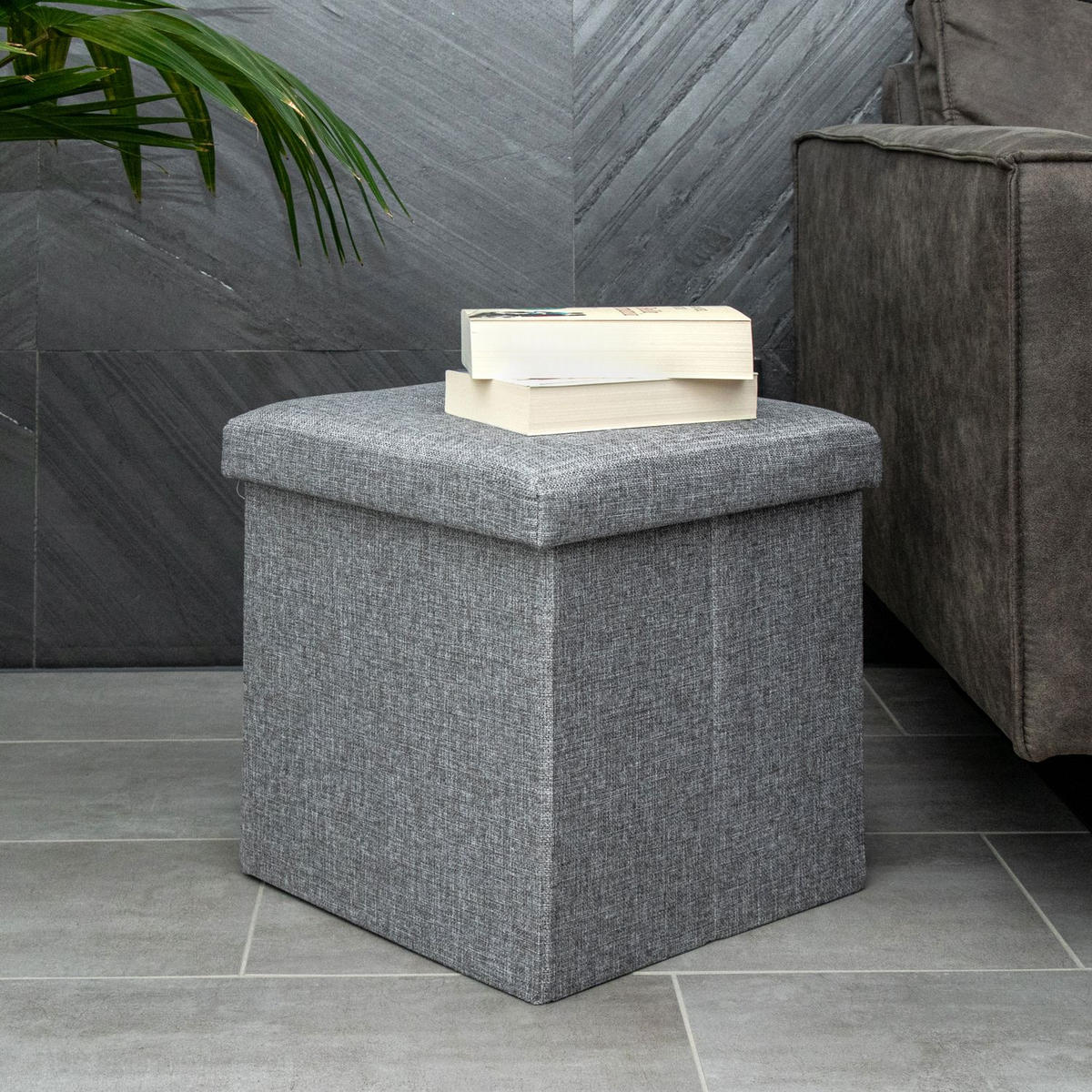 SITZHOCKER Faltbar mit Stauraum 38/38/38 cm (Grau) - Grau, Textil (38/38/38cm) - Intirilife