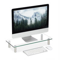 BILDSCHIRMSTÄNDER Transparent Silber gehärtetes Glas höhenverstellbar - Transparent, Glas/Metall (24/56/11cm) - Relaxdays