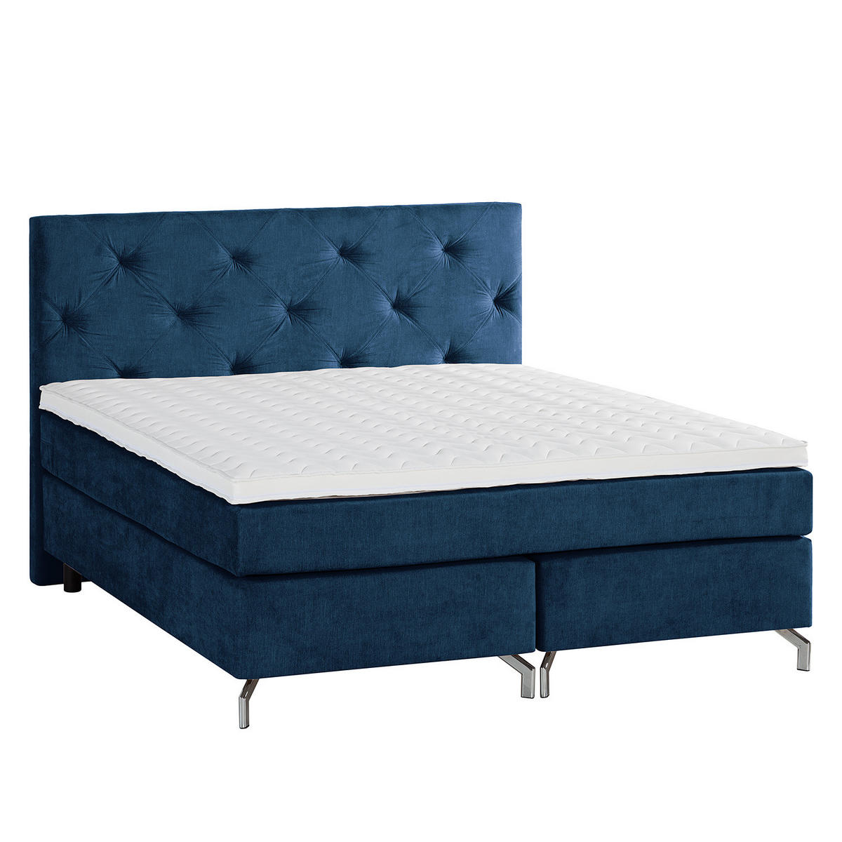 BOXSPRINGBETT - Velours - Dunkelblau, Textil (140/200cm) - home24