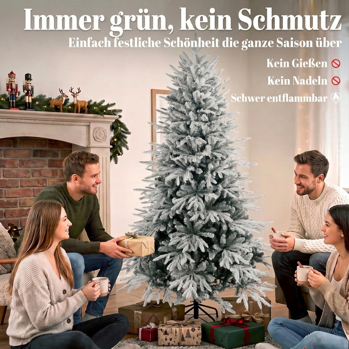 KÜNSTLICHER-WEIHNACHTSBAUM PE Metall Grün Weiß - Grün, Kunststoff (180cm) - HOMCOM