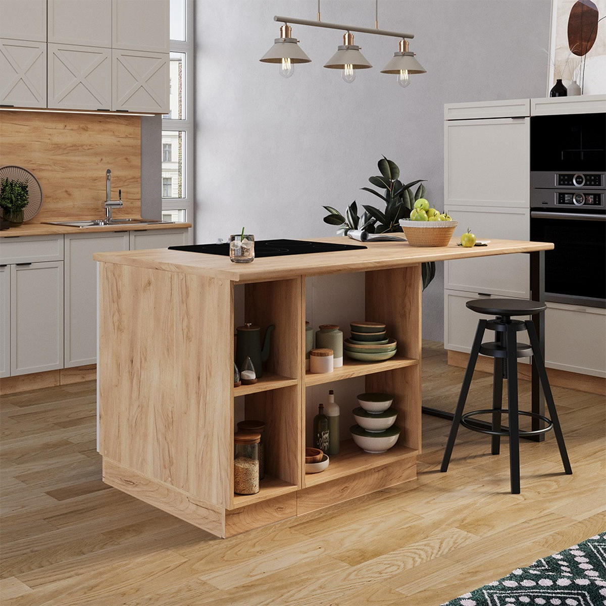 KÖKSÖ Fame-Line Gråbeige 90 cm med låda, utan bänkskiva - Honungsek/Grå, Träbaserade material (90/82/81.6cm) - Vicco
