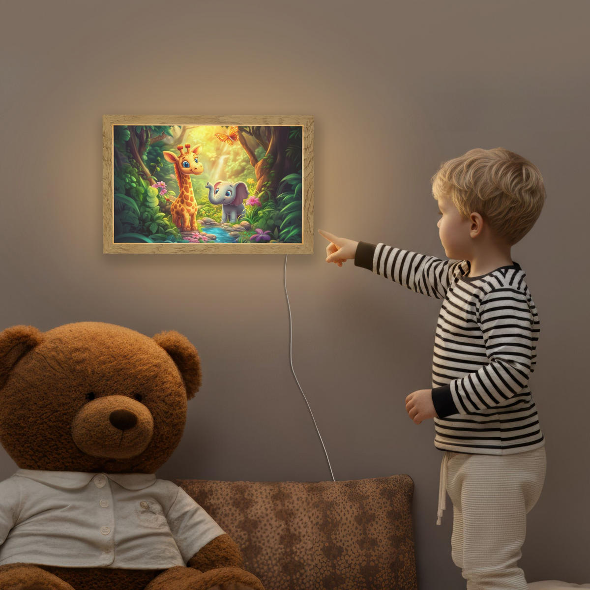 NACHTTISCHLAMPE Giraffe - Elefant - Blumen - Dschungel 30x20 cm - Grün, Holzwerkstoff (8/30/20cm)