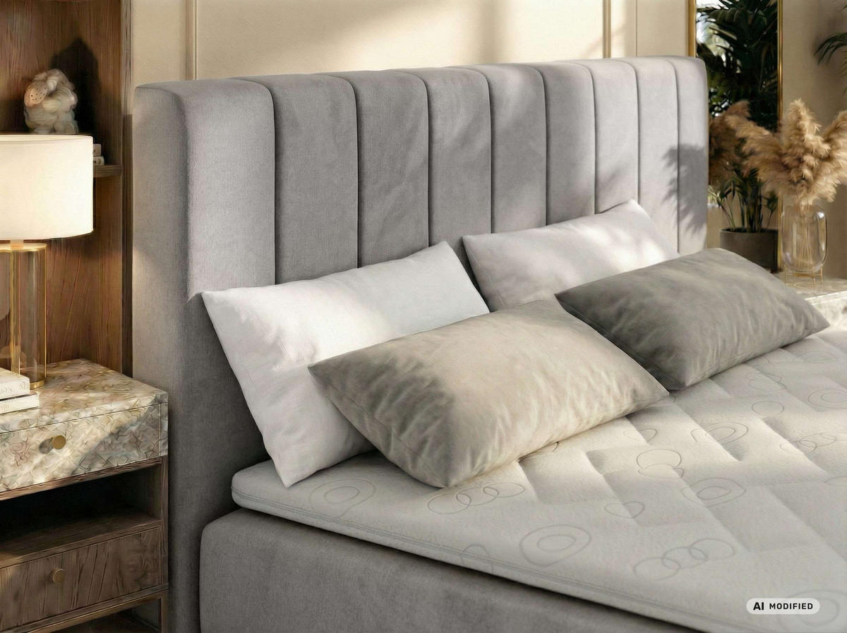 BOXBETT ALVER DUO 160/200 - Hellgrau Velvet - Topper T25 - H3 - Hellgrau, Textil (160/200cm) - MKS