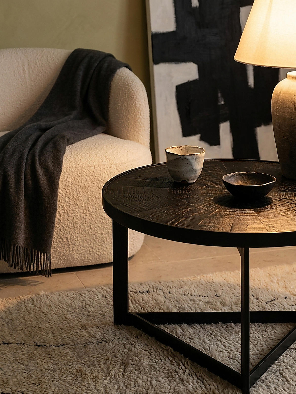 COUCHTISCH Schwarz Massivholz Mango Rund 58x58x40 cm Industrial Design - Schwarz, Holz/Metall (58/58/40cm) - KADIMA DESIGN