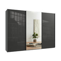 SCHWEBETÜRENSCHRANK 3-türig B300/H216/T65 cm in Anthrazit mit Glasfront und Spiegel inkl. Vollausstattung / 22041 - Anthrazit/Schwarz, Holzwerkstoff/Metall (300/216/65cm) - luma-home