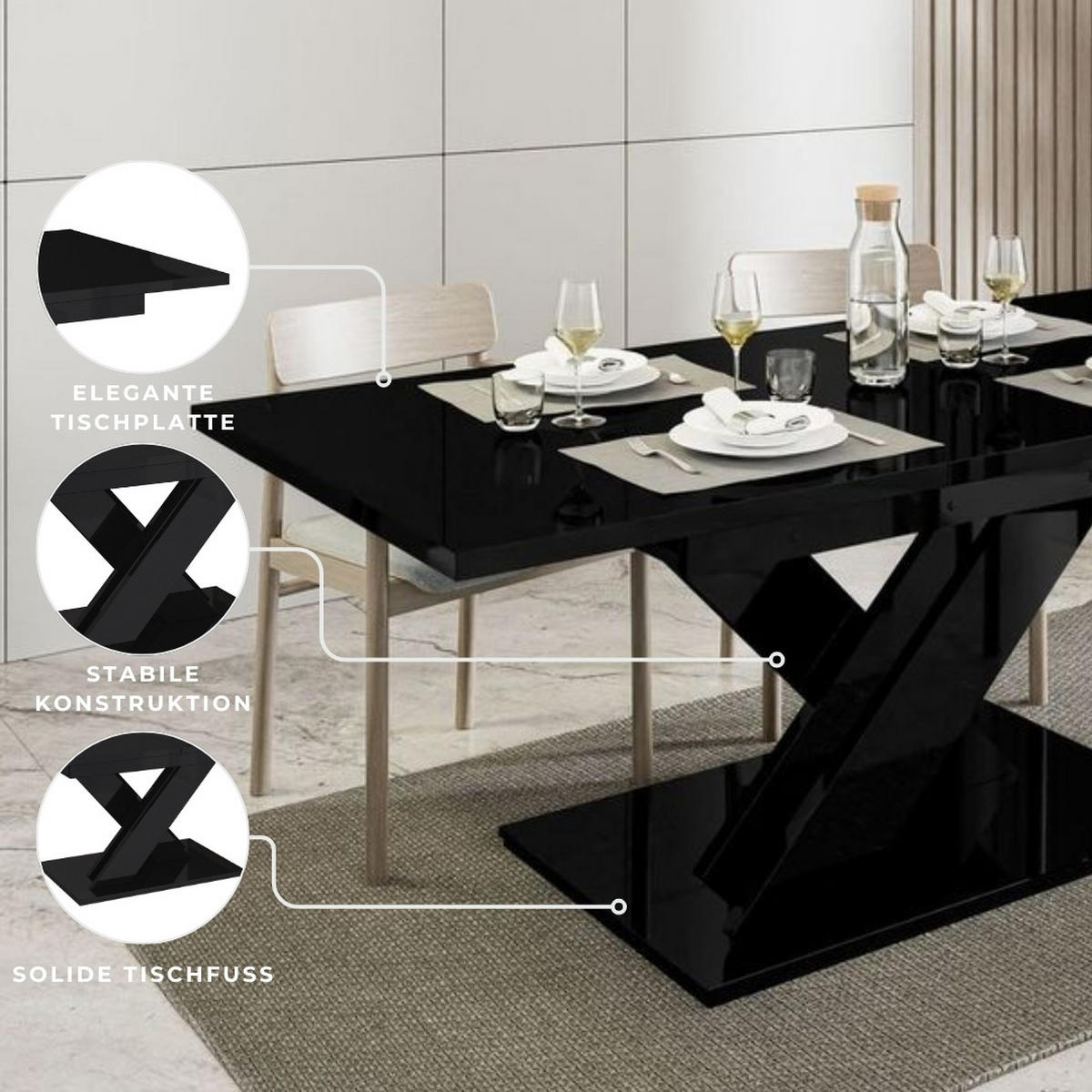 ESSTISCH Schwarz Hochglanz Ausziehbar 140 - 180 cm - Schwarz Hochglanz, Holzwerkstoff (140/80/75cm) - PROSPERO