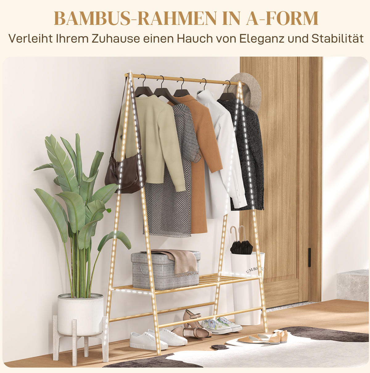 KLEIDERSTÄNDER 116/160/43,5 cm Natur aus Bambus mit Schuhregal - Naturfarben, Naturmaterialien (43.5/160/116cm) - OKMYHOME