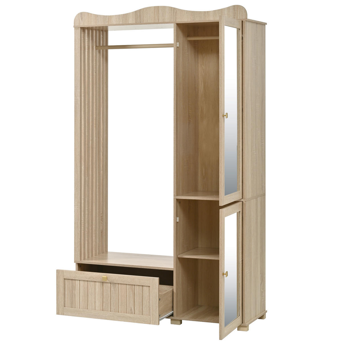GARDEROBENSCHRANK 115,5/38,5/194,5 cm mit Spiegel, offener Kleiderstange und Schublade, Eichefarben - Eichefarben, Holzwerkstoff (115.5/194.5/38.5cm) - Redom