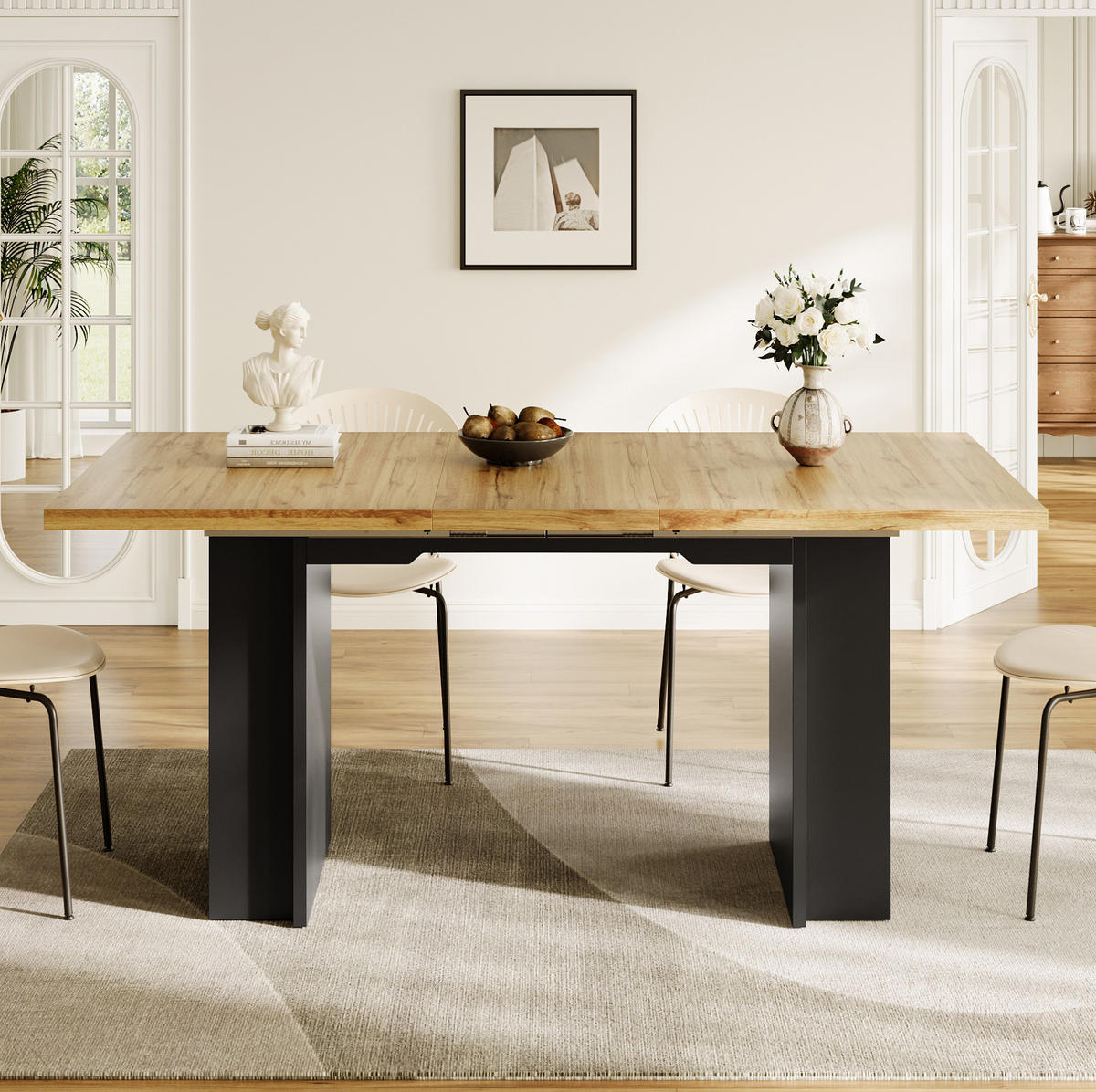 ESSTISCH 120-160/80/75 cm Naturfarben aus MDF mit Regalen - Braun, Holzwerkstoff (120/80/75cm) - OKMYHOME