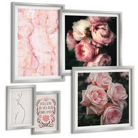 BILDER SET 5er Set - 50x50 cm & 20x30 cm & 40x60 cm Silberner Rahmen - Vintage-Rosen-Marmorträume - Silberfarben, Kunststoff (40/60cm) - TULUP