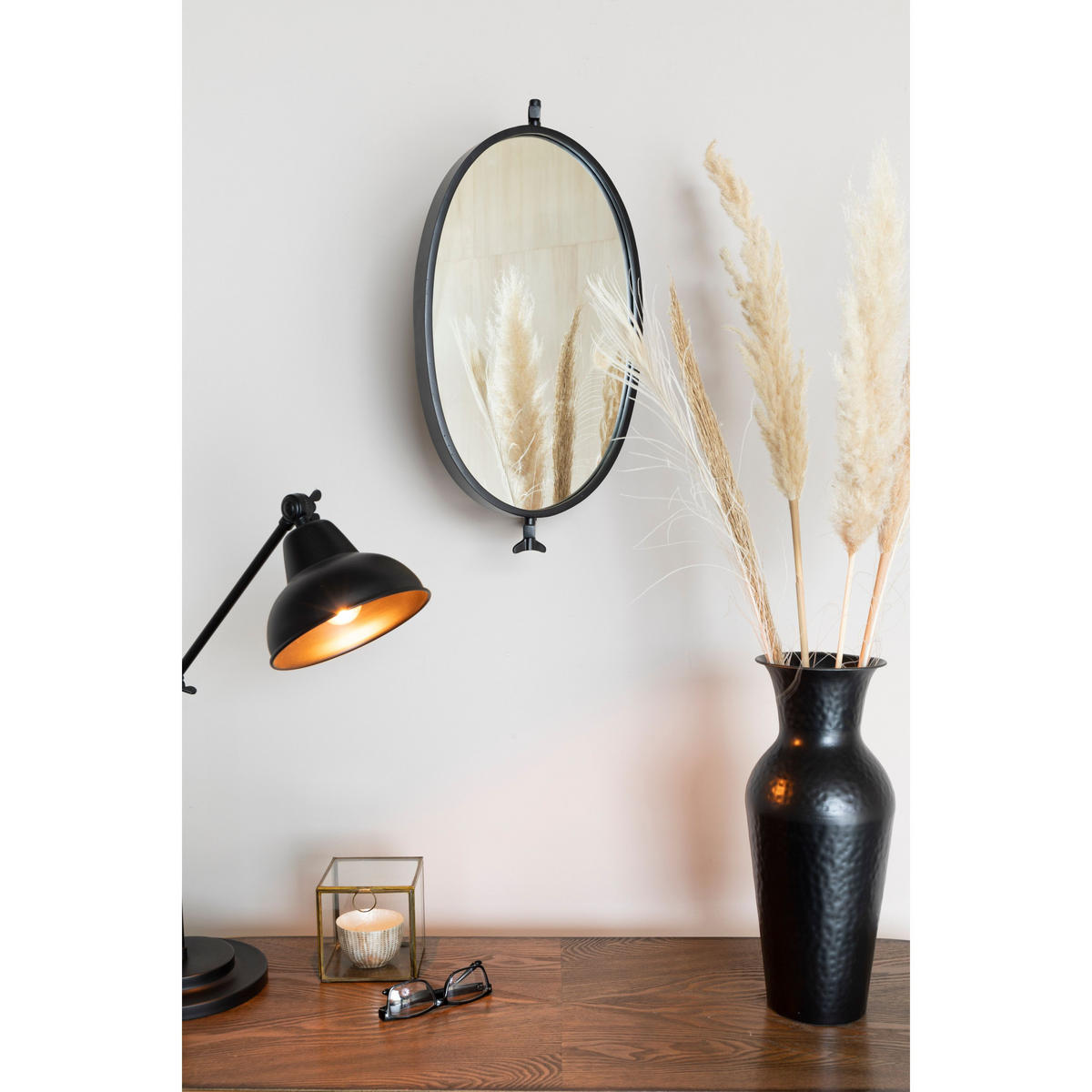 WANDSPIEGEL Lara Spiegel/ Oval Schwarz - Goldfarben, Metall (34/48/30.5cm) - Housecraft Living