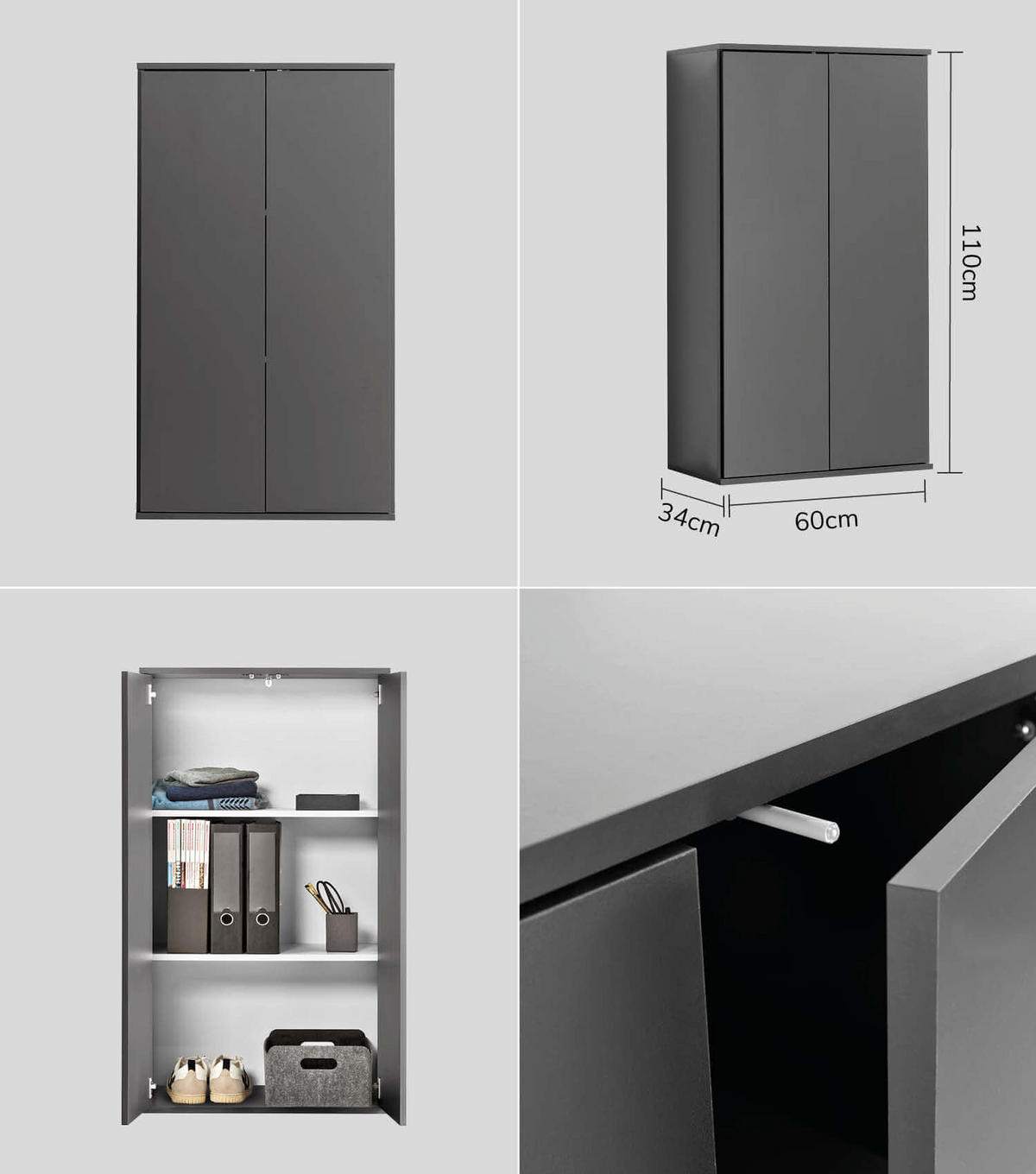 MEHRZWECKSCHRANK SET Der Allzweckwaffe - Anthrazit/Schwarz, Holzwerkstoff (117/110/34cm) - Mokebo