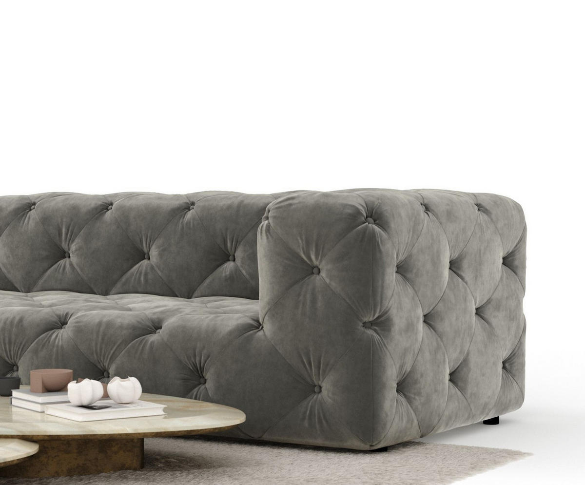 ECKSOFA Cosimo Grau Samtstoff - Schwarz/Grau, Holz/Holzwerkstoff (325/228cm) - Maison de Reve