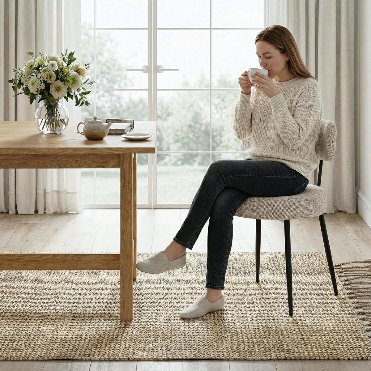 ESSZIMMERSTÜHLE 6er Set Bouclé Leinen Braun mit Metallbeinen - Beige, Textil (54/80.5/50cm)