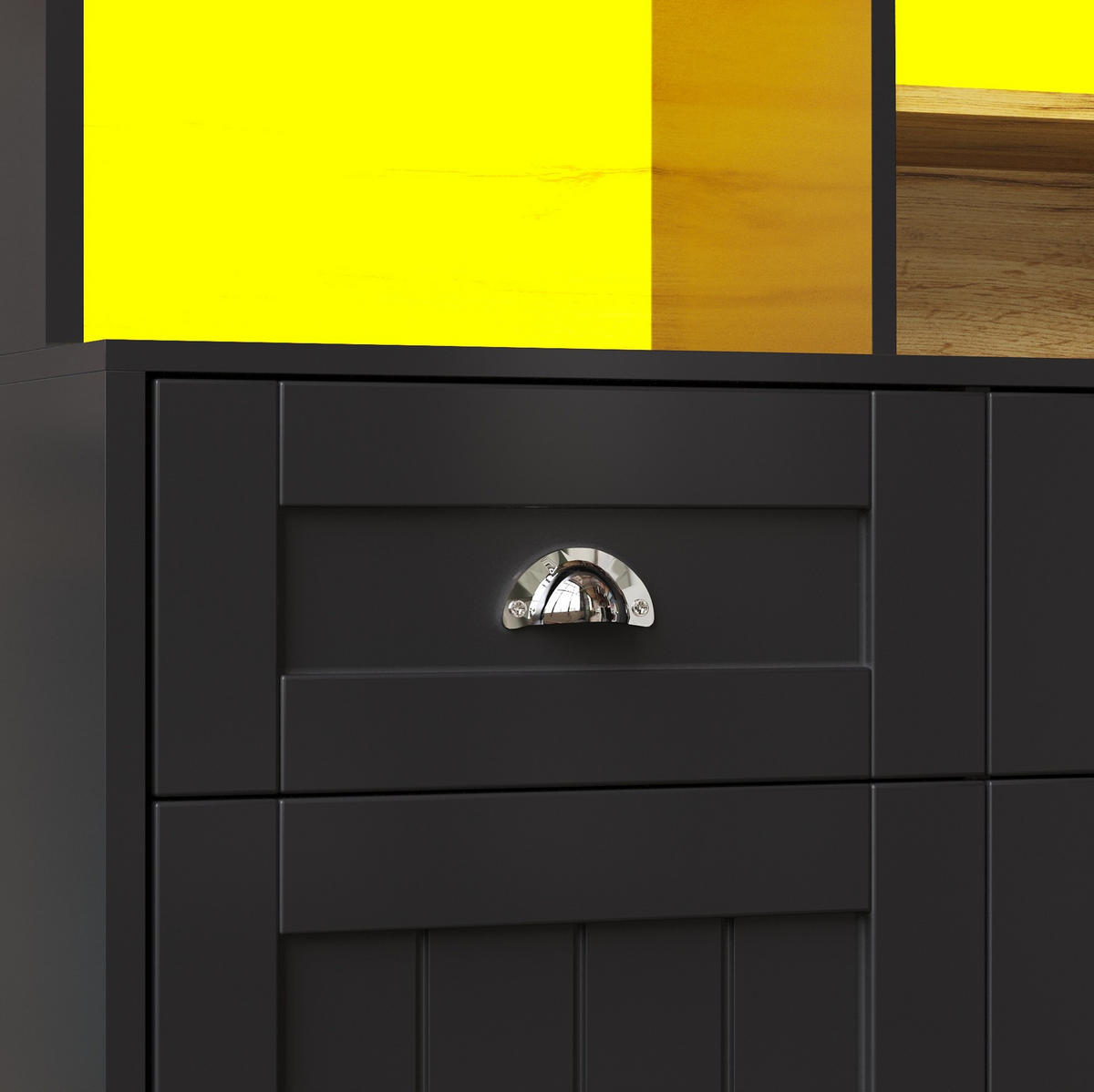 KÜCHENSCHRANK mit LED 140 x 40 x 175 cm MDF Schwarz - Schwarz, Holzwerkstoff (40/175/140cm) - Meubliv