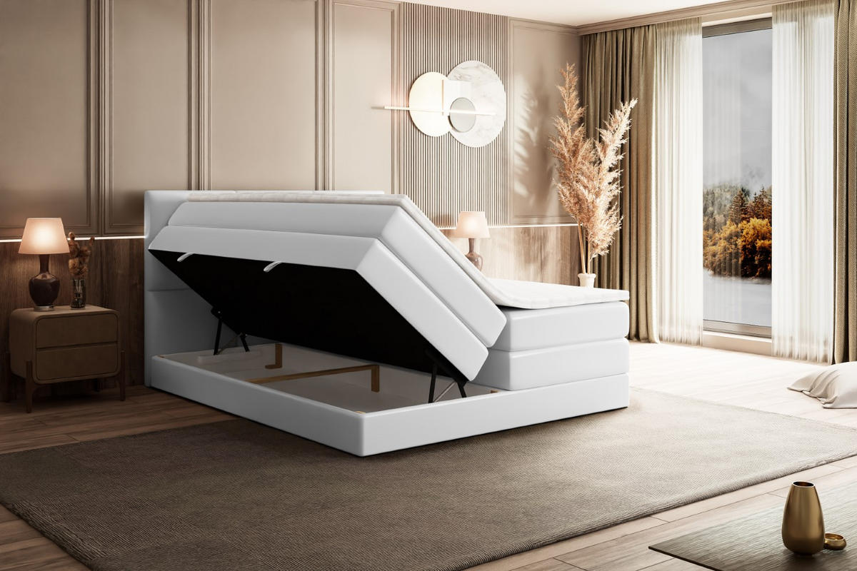 BOXSPRINGBETT OHIO KING - 120x200 - H3/H4 - Weiß Hochglanz - Weiß Hochglanz, Holzwerkstoff (120/200cm) - ALTDECOR