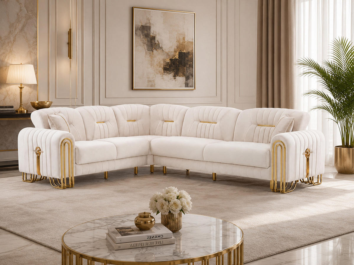 ECKSCHLAFSOFA Bogota Creme - Langer Schenkel Rechts - Creme, Holzwerkstoff/Metall (245/310cm)