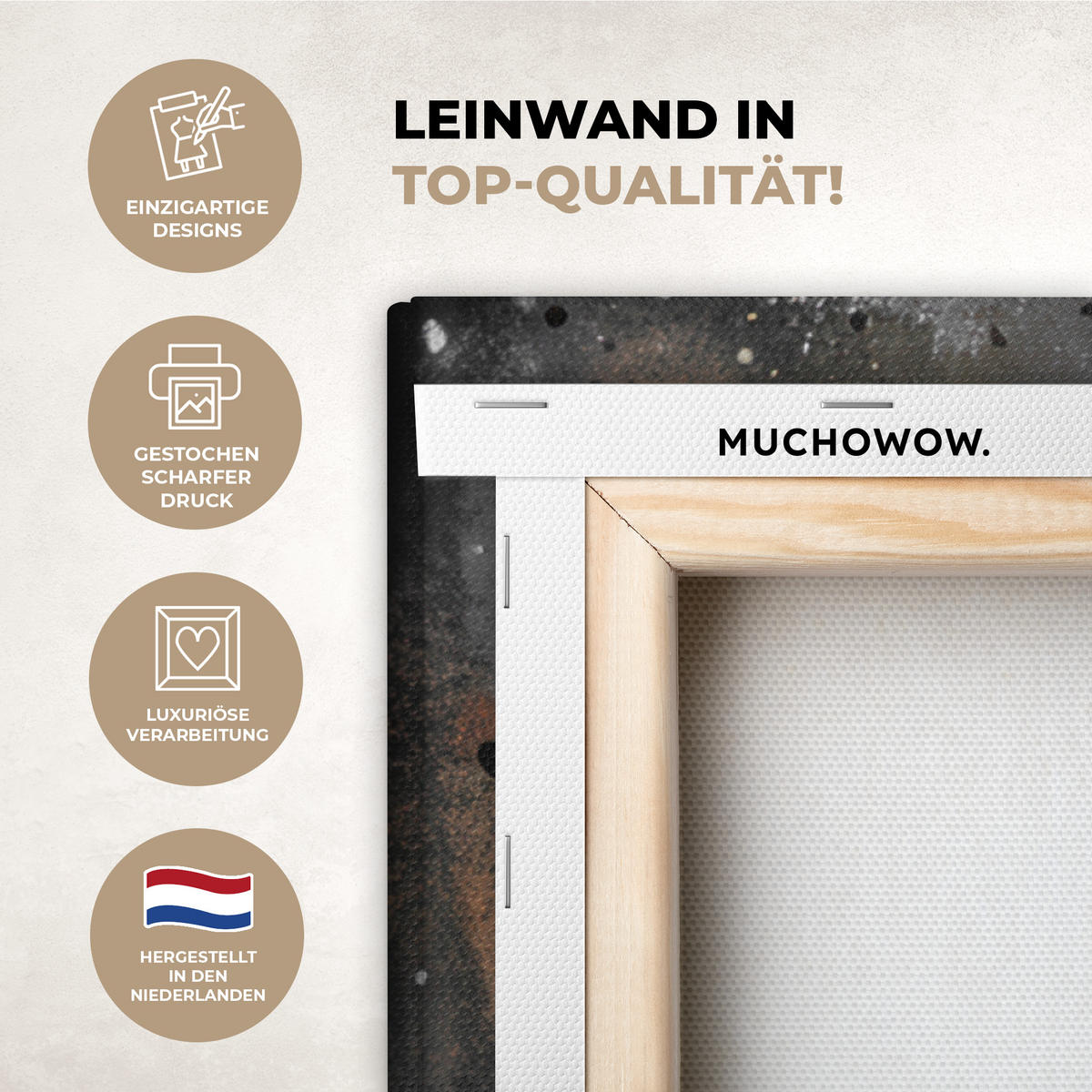 LEINWANDBILD Tiger - Tiere - Porträt - Luxus - Schwarz 90x90 cm - Anthrazit, Textil (90/90cm) - MuchoWow