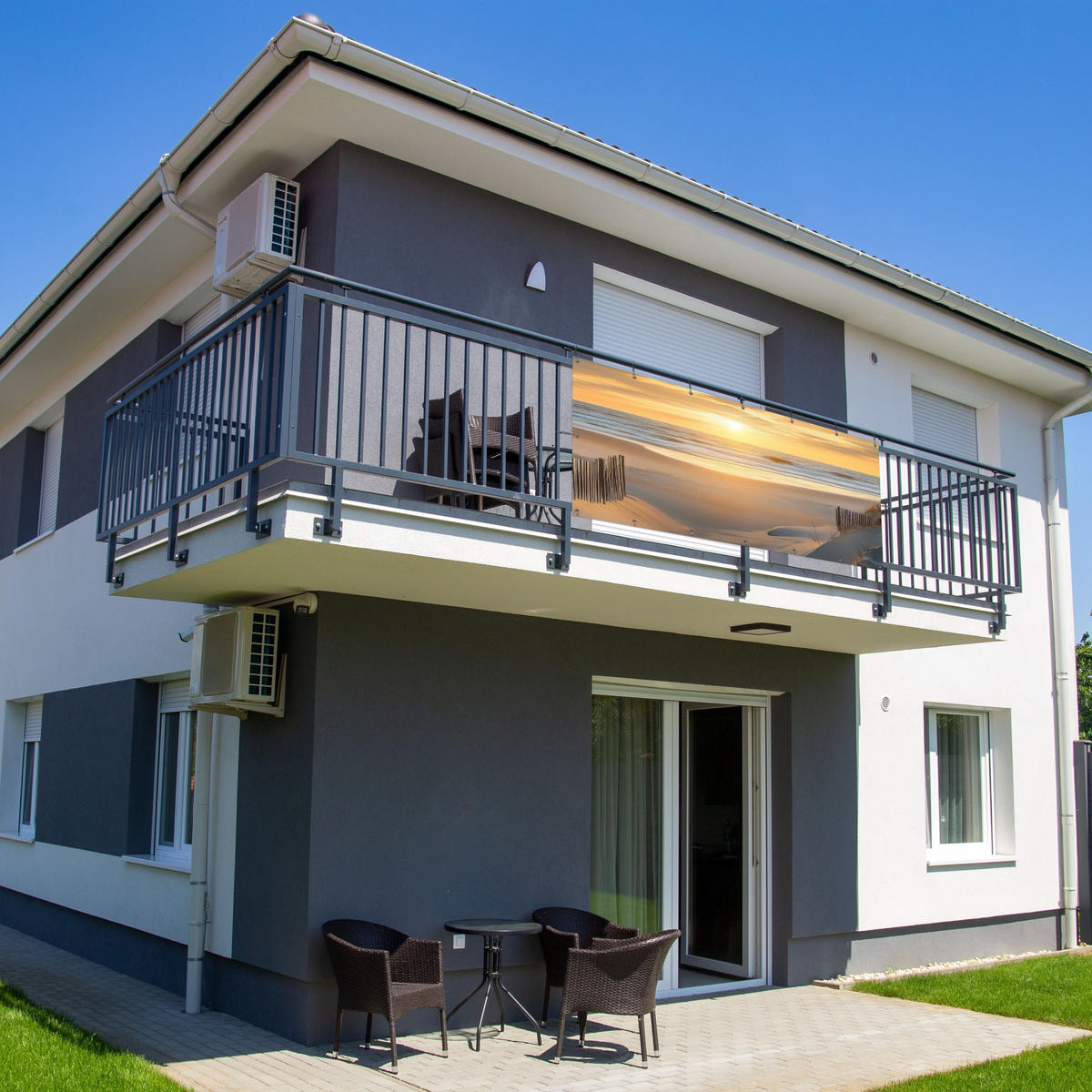 BALKON-SICHTSCHUTZ Strand - Dünen - Sonnenuntergang 200x90 cm - Sandfarben, Kunststoff (200/90cm) - MuchoWow