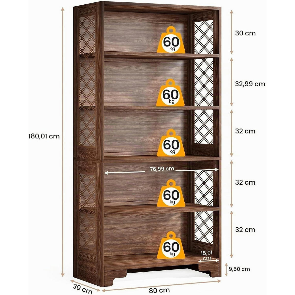BÜCHERREGAL 180 cm Vintage 6-stufig - Braun, Holzwerkstoff (70/180/30cm)