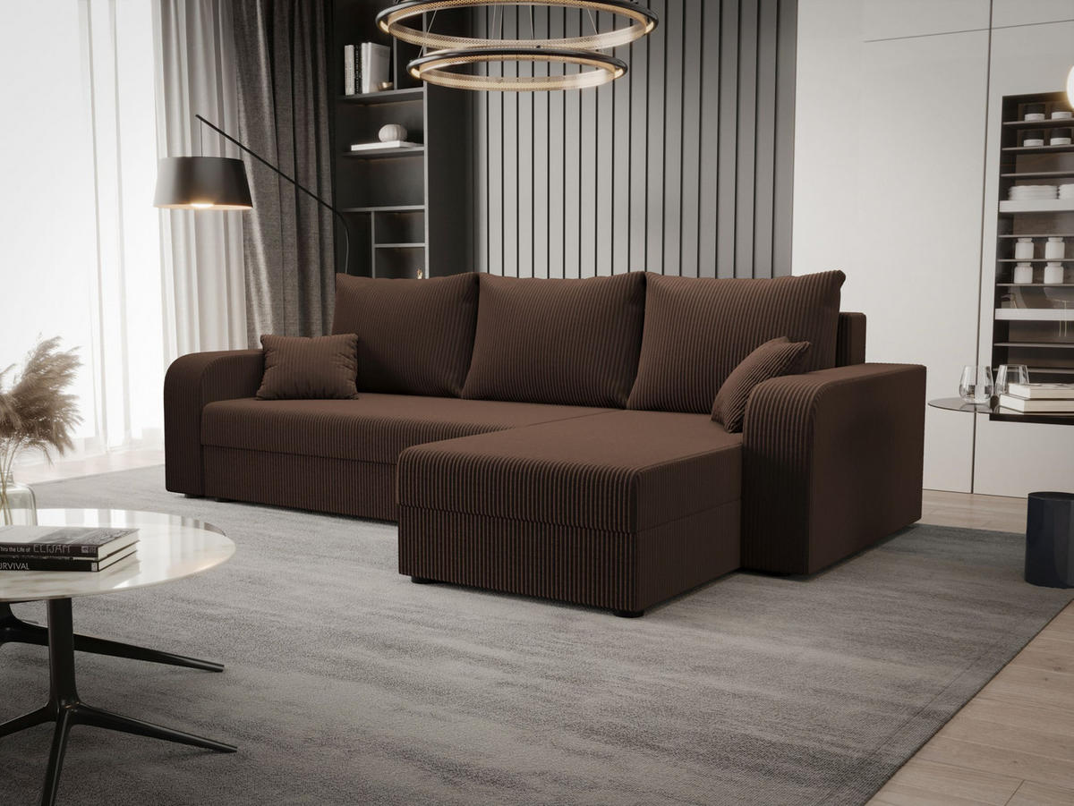 ECKSOFA HEWLET L BIS Zoom 5 Rechts mit Schlaffunktion - Braun, Textil (240/140cm) - Bedante