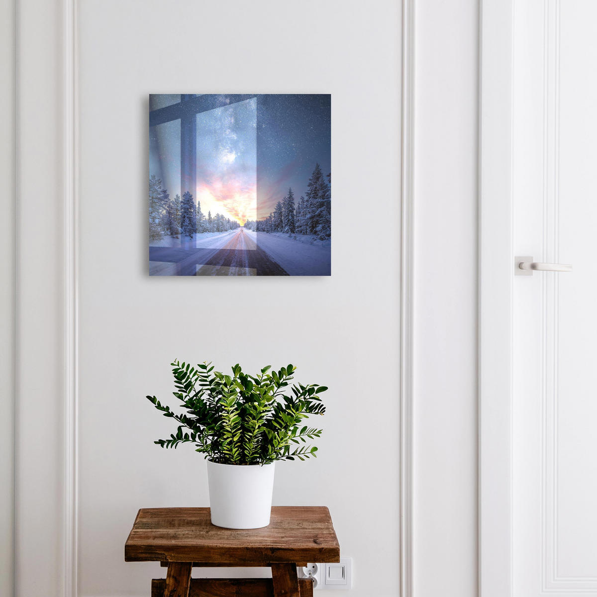 SCHLÜSSELBOX Schwarz 30x30 cm- Türöffnung nach rechts - Sterne über der Straße - Blau, Metall (30/30/5cm) - TULUP