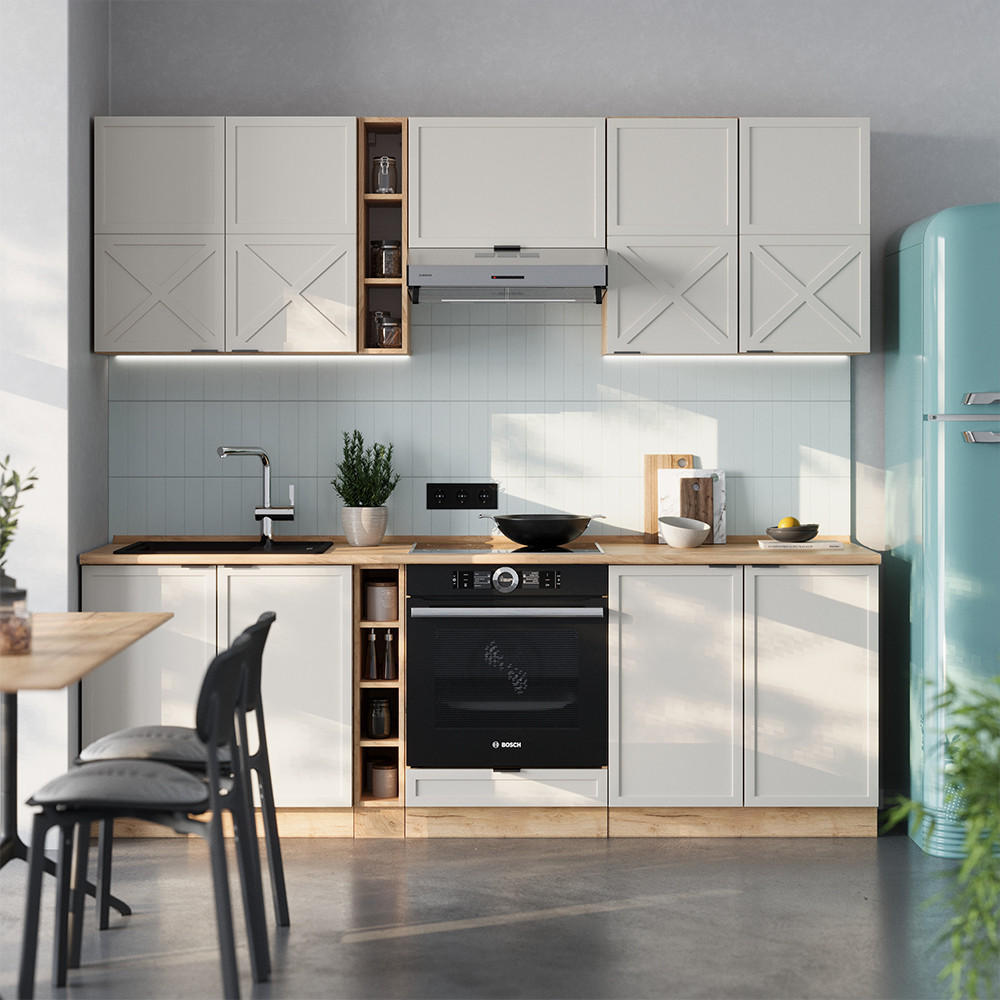 KÜCHENZEILE Fame-Line GrauBeige/Goldkraft Eiche 235 cm, AP Anthrazit - Honigeiche/Grau, Holzwerkstoff (235/81.6/60cm) - Vicco