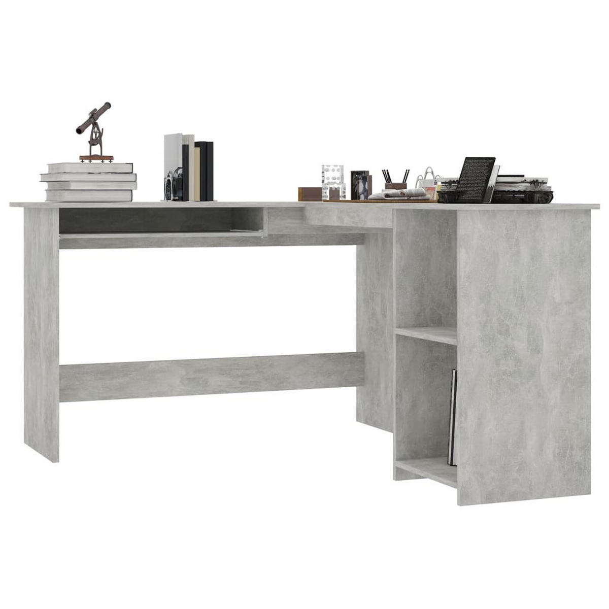 ECKSCHREIBTISCH mit 2 Fächern 120/140/75 cm aus Holzwerkstoff Betongrau - Hellgrau/Grau, Holz (120/140/75cm) - vidaXL