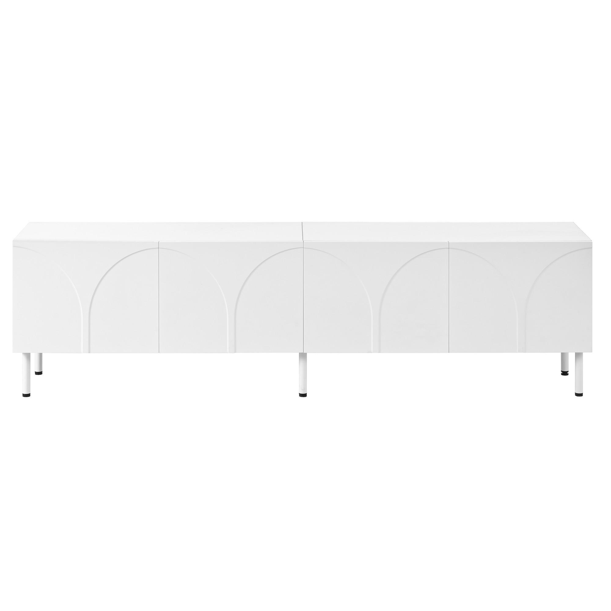 TV-SCHRANK Weiß 180/35/49 cm, 4 Türen, Metallfüße, 3D-Design - Weiß, Holzwerkstoff (180/49/35cm) - PANGIVO