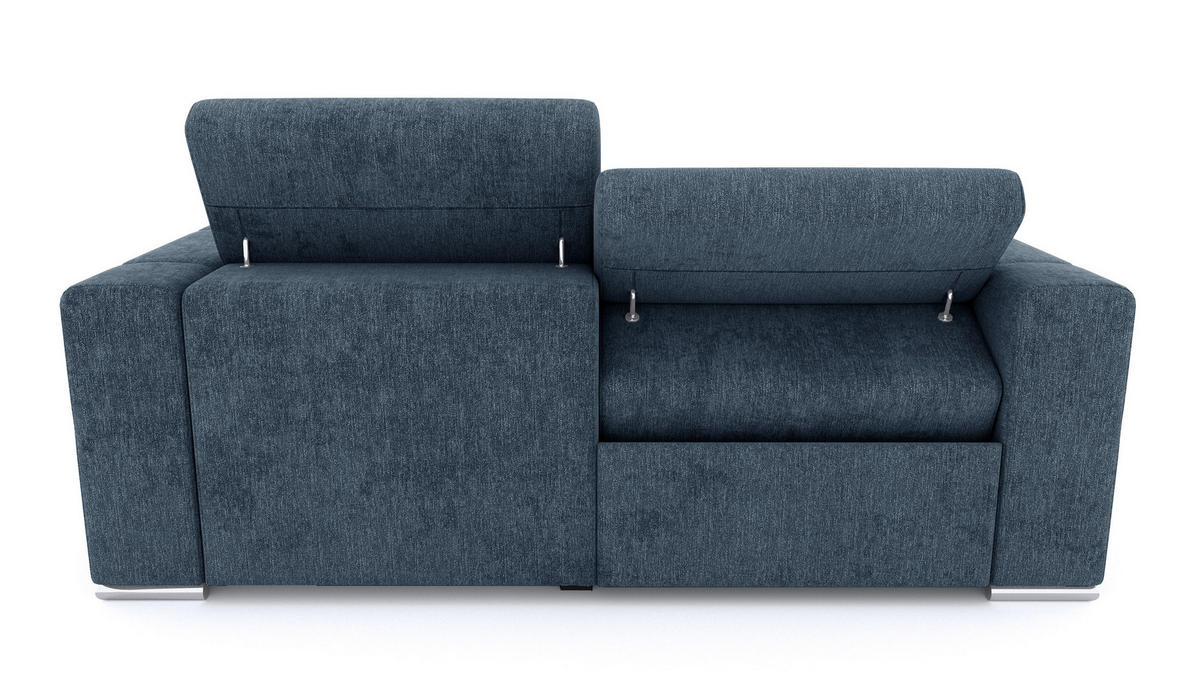 SOFA QUARTZ 3-Sitzer mit 1 Relaxfunktion, blau - Blau/Silberfarben, Holzwerkstoff/Textil (204/80/102cm) - Courtois Laville