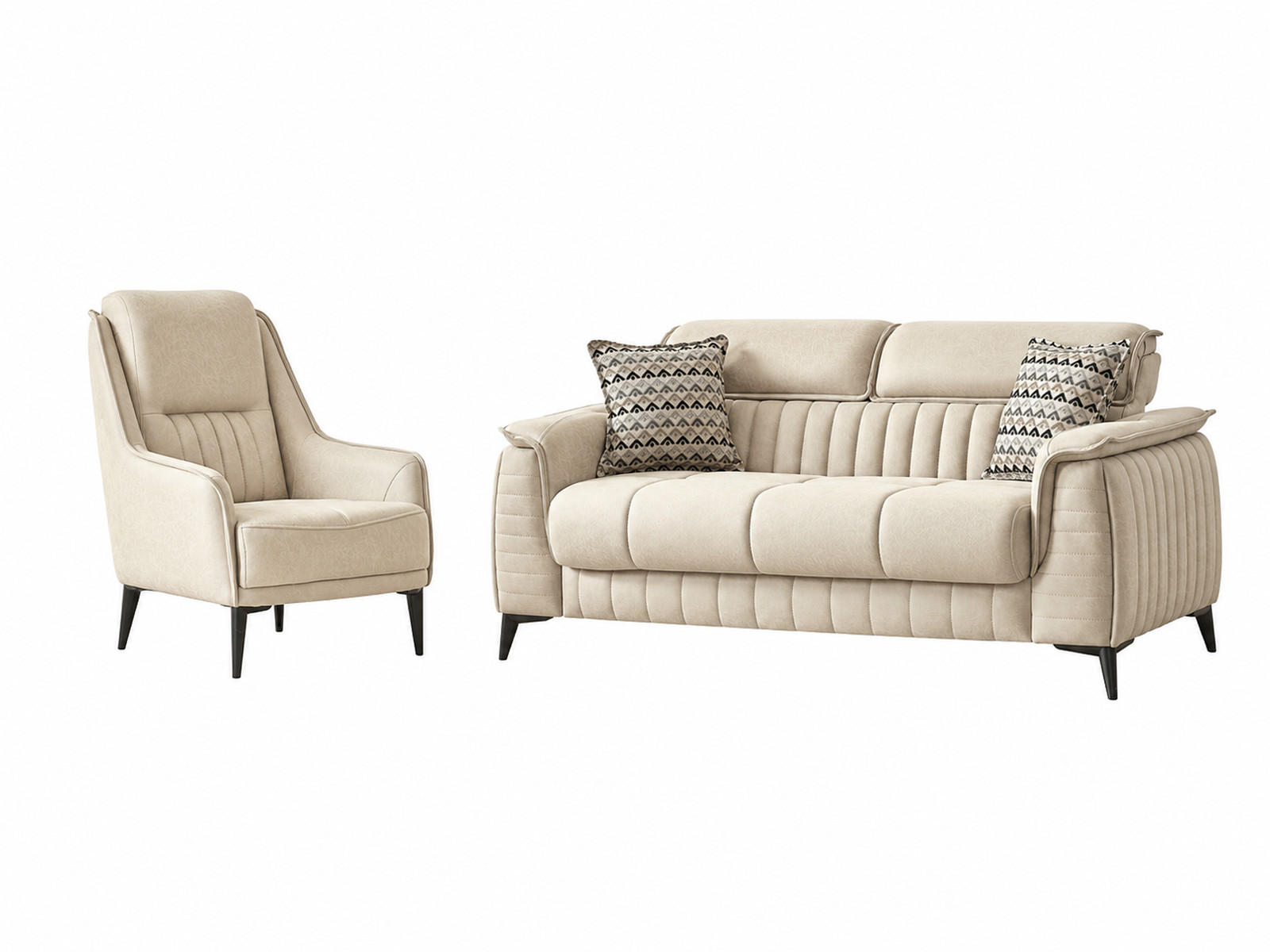 SITZGARNITUR Regina, Beige Stellvariante 2+1 - Beige, Holzwerkstoff/Kunststoff (178/85/95cm)