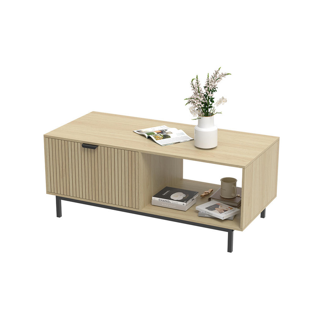 COUCHTISCH Lennox Eiche 110 x 50 cm - Eichefarben/Schwarz, Holzwerkstoff (50/110/45cm) - Vicco