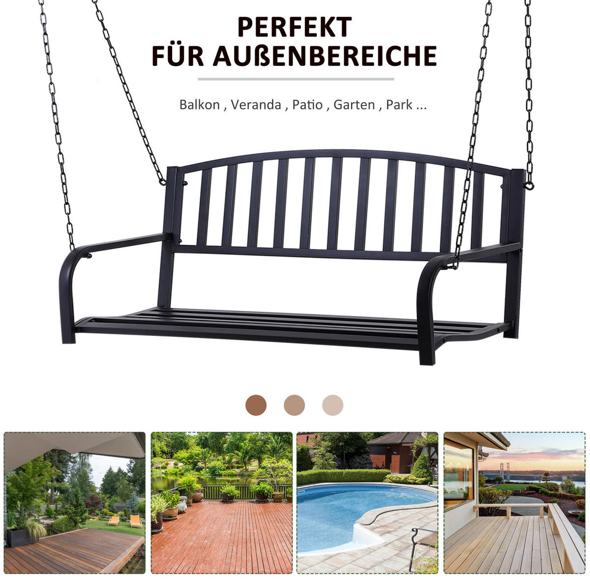 GARTENSCHAUKEL aus Metall 127x60x53 cm in Schwarz mit pulverbeschichtetem Gestell - Schwarz, Metall (60/53/127cm) - Modfu