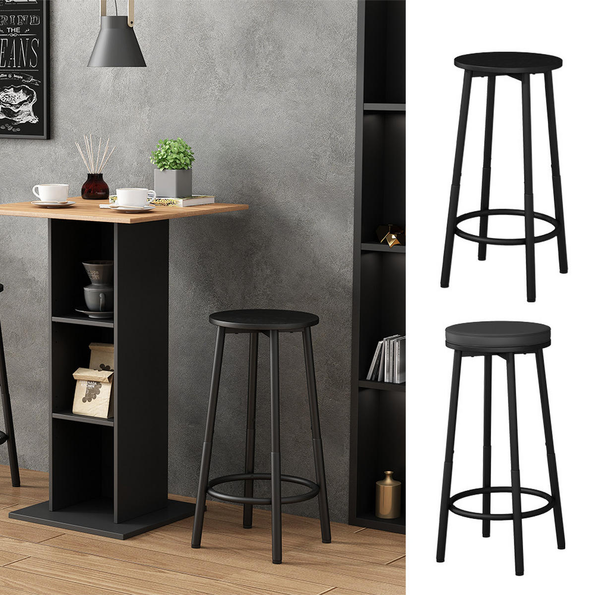 BARHOCKER Edmonton Schwarz 31.5 x 64 cm 2 Teile - Schwarz, Holzwerkstoff (31.5/64/30cm) - Vicco