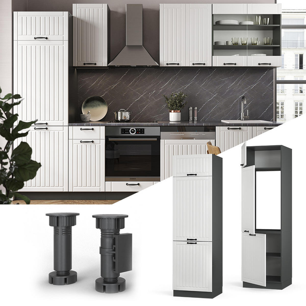 KÜCHENSCHRANK Fame-Line Weiß Landhaus 60 cm - Anthrazit/Weiß, Holzwerkstoff (60/206.8/58.1cm) - Vicco