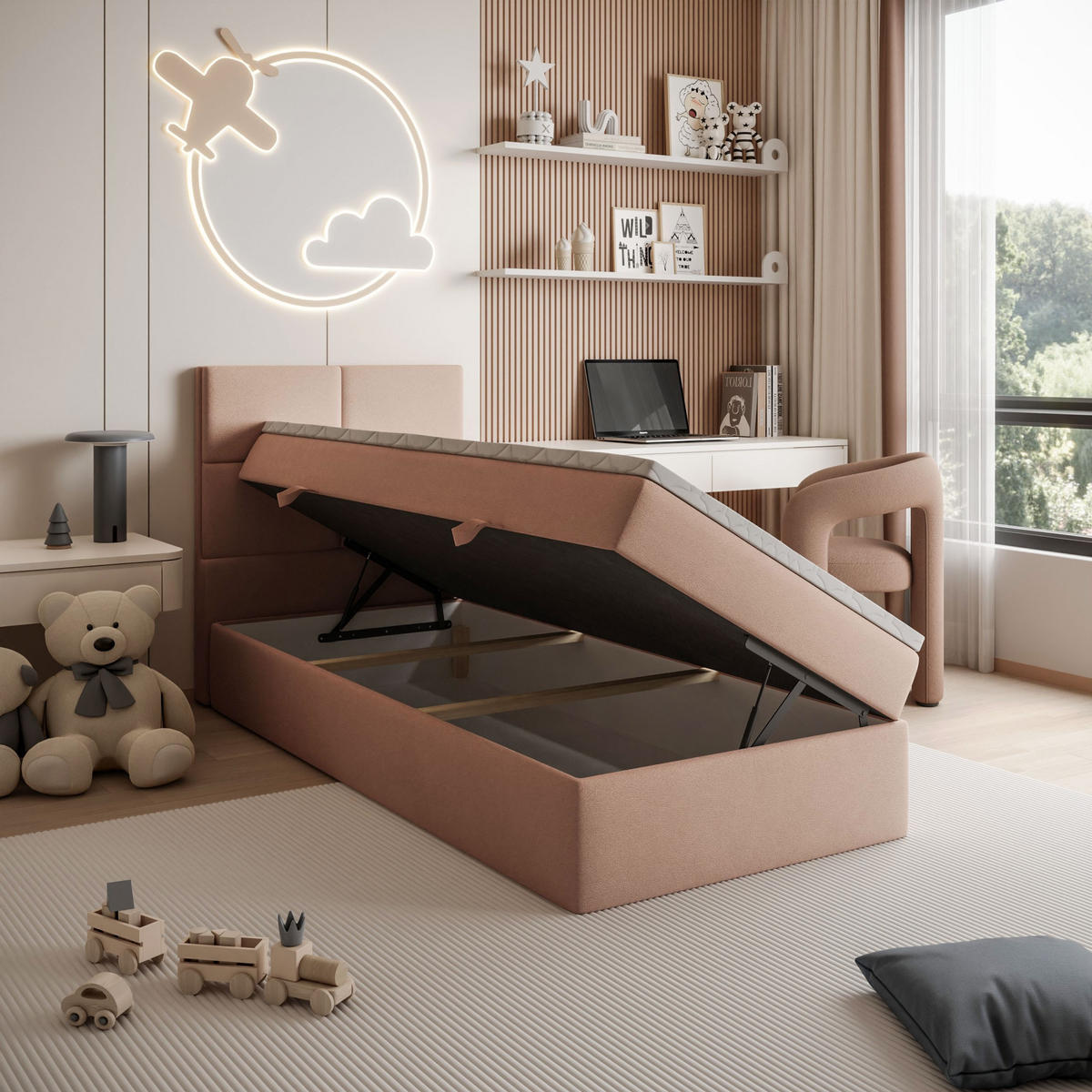 BOXSPRINGBETT Bett CROSS MINI mit Topper 90x200 cm Jasmine 61 - Rosa, Textil - Lookway