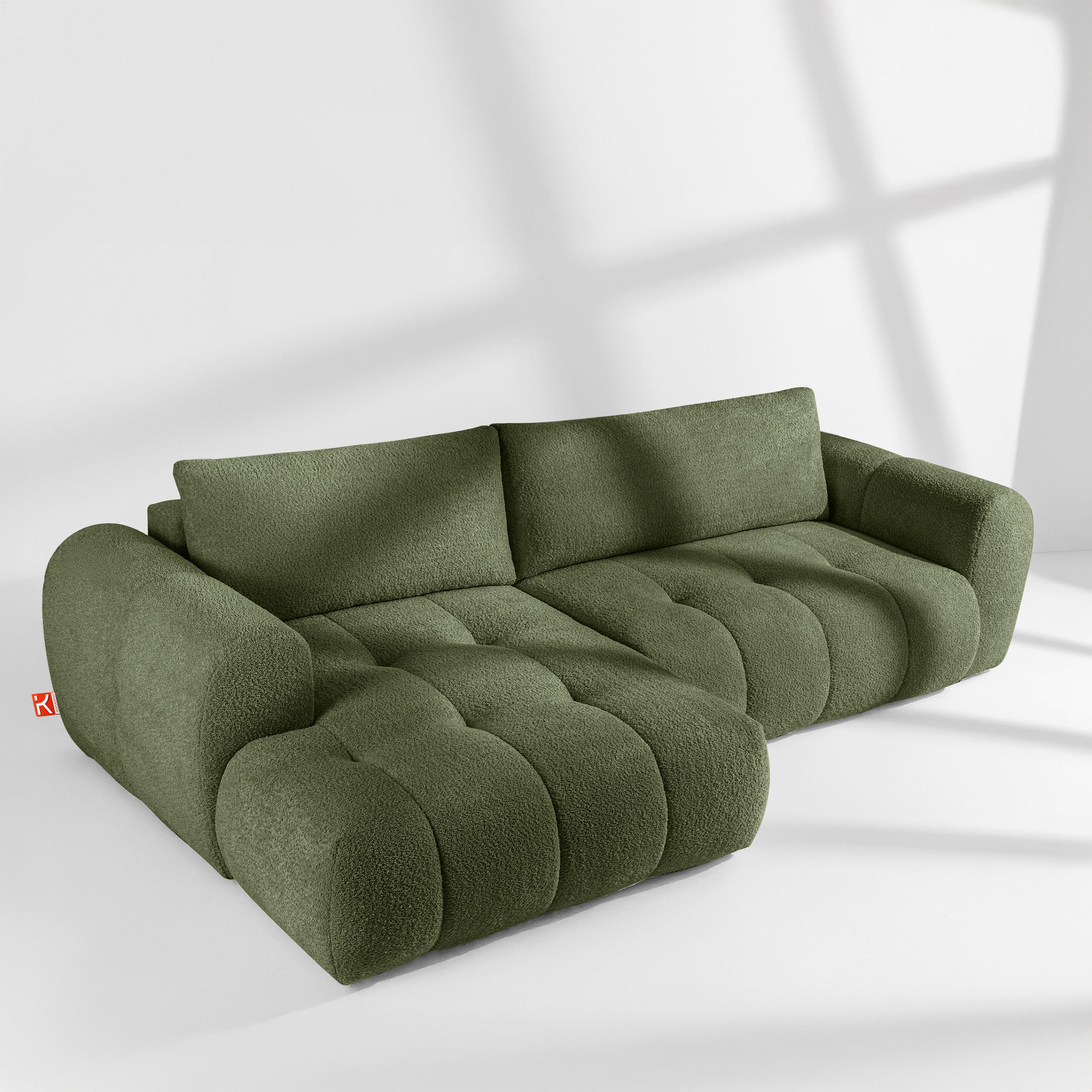 ECKSOFA LINKS LIRA, Olivgrün, Bouclé - Olivgrün, Holz/Holzwerkstoff (295/112cm) - KONSIMO®
