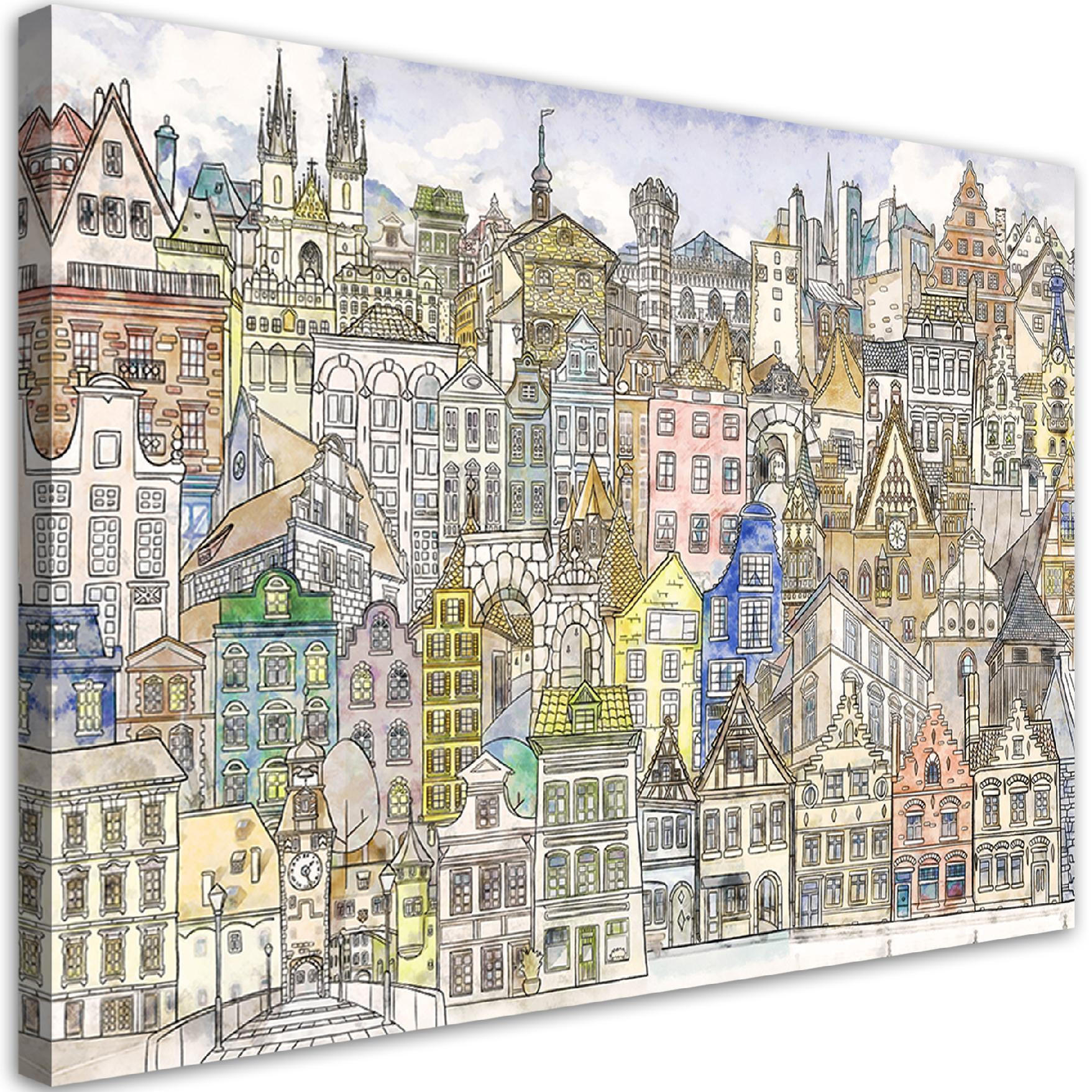 WANDBILD fröhliche stadt - Multicolor, Textil (60/40cm) - Feeby