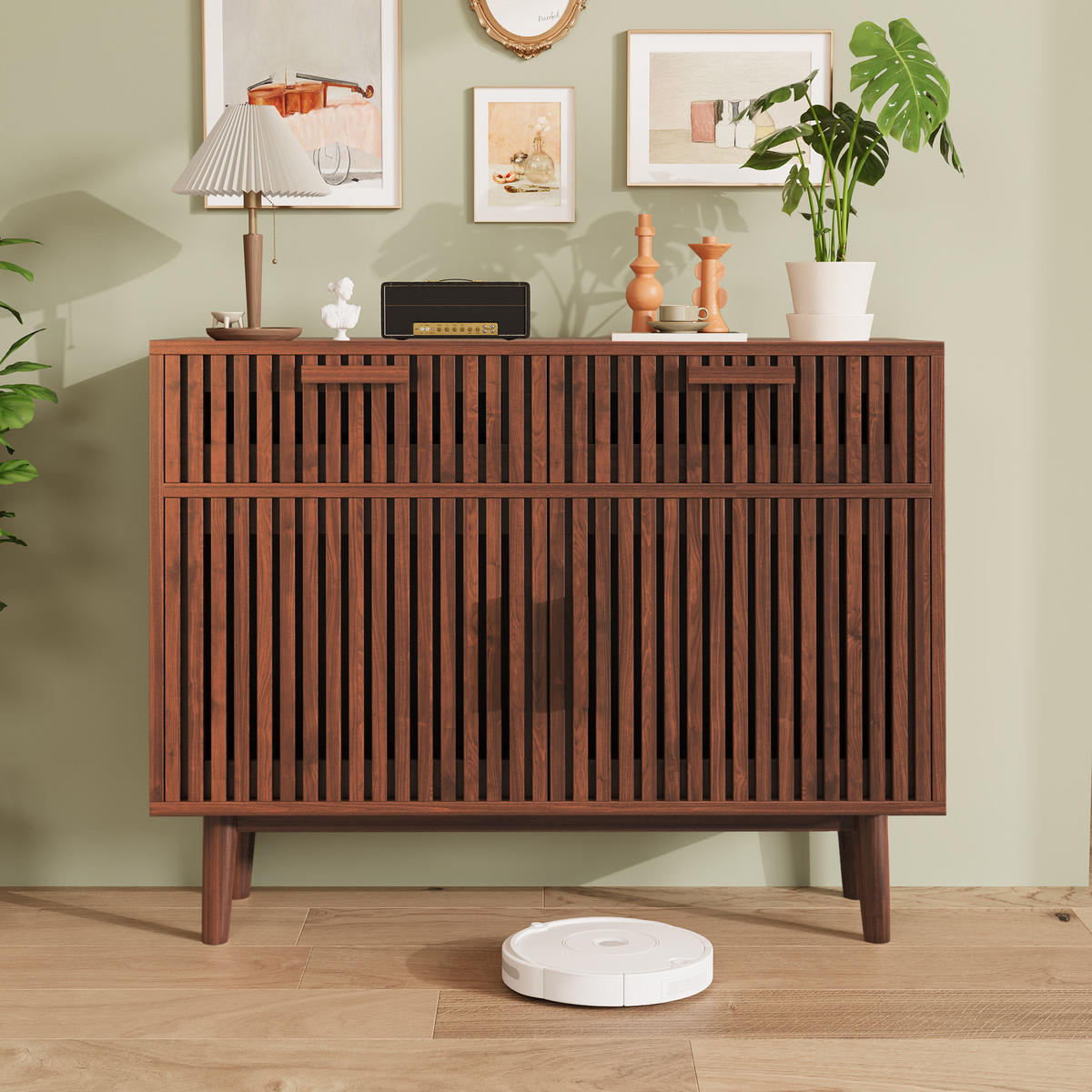 SIDEBOARD Nussbaumfarben 100cm Kommode mit 2 Türen 2 Schubladen Landhaus modern - Nussbaumfarben, Holz (100/80/35cm)