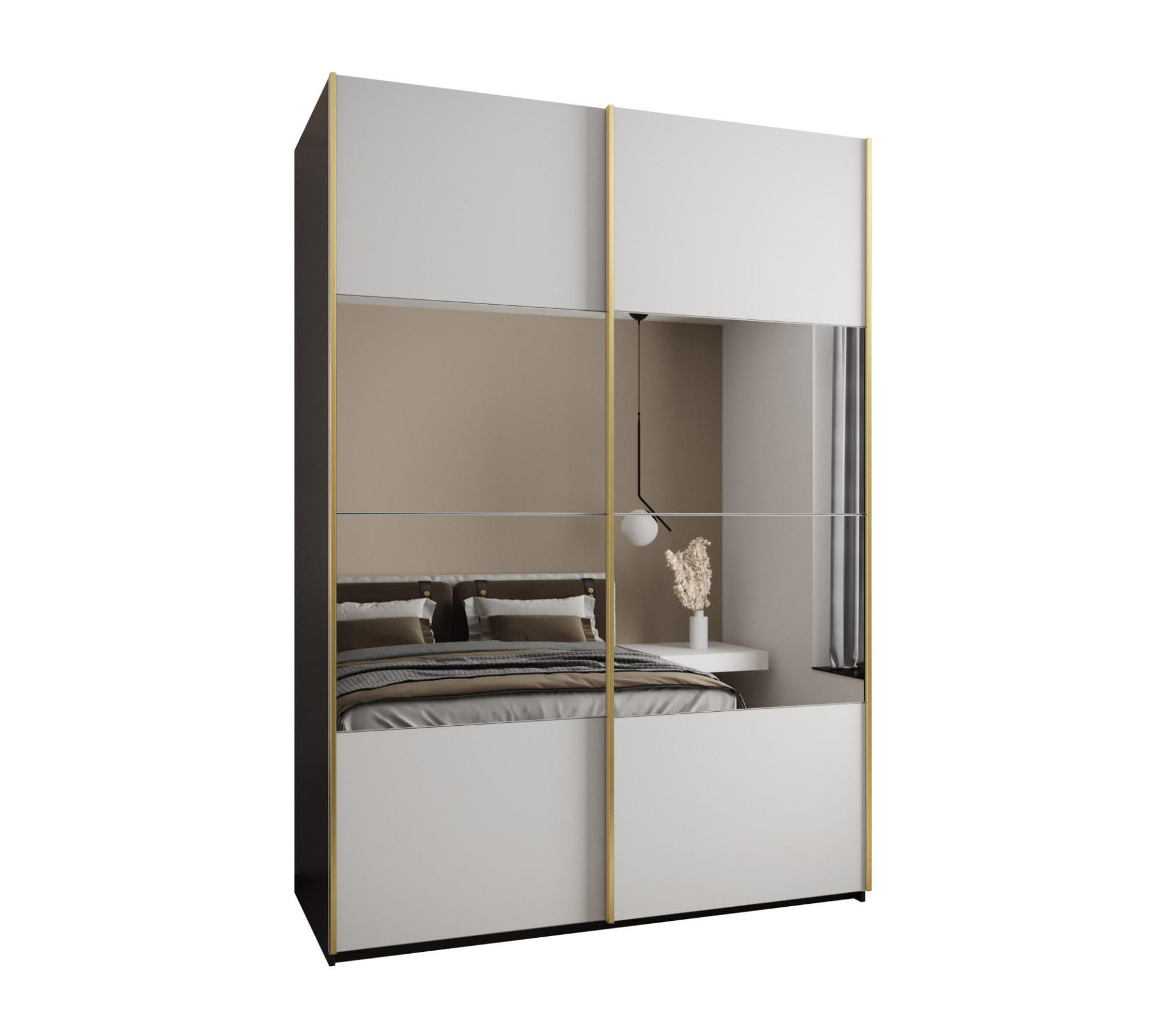 Abiks Möbel Schwebetürenschrank Schwarz, Weiß, Gold 170x245x64 cm