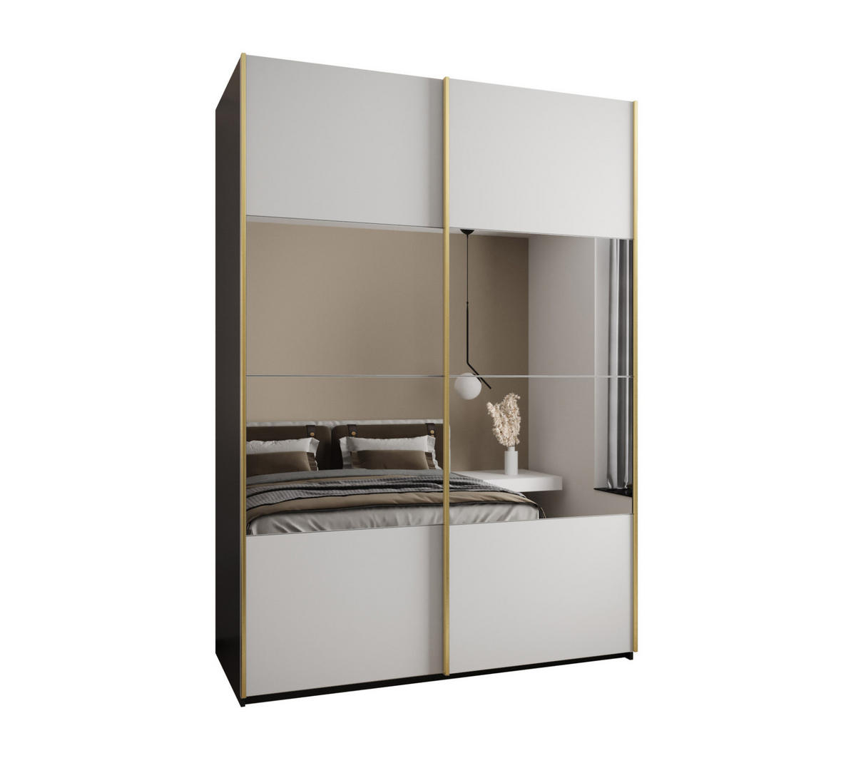 SCHWEBETÜRENSCHRANK 245,5/170/64 2-türig - Goldfarben/Schwarz, Holz/Metall (170/245/64cm) - Abiks Möbel